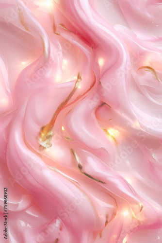 Pink water with sparkle lights, golden details pastel background © Vilma