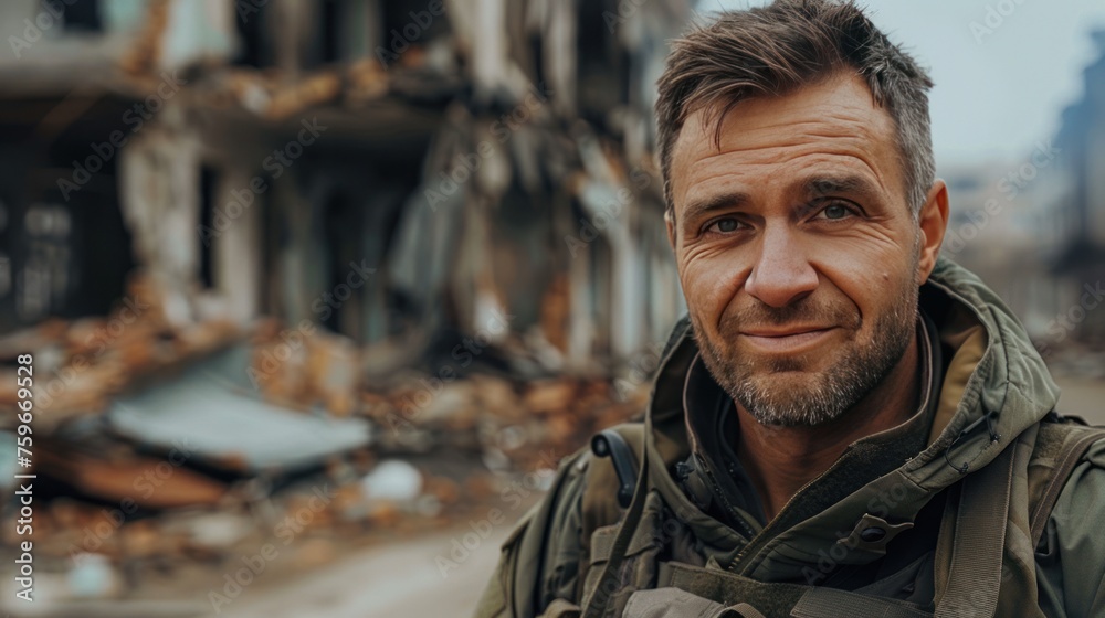 Soldier's Smile Amidst Ruins