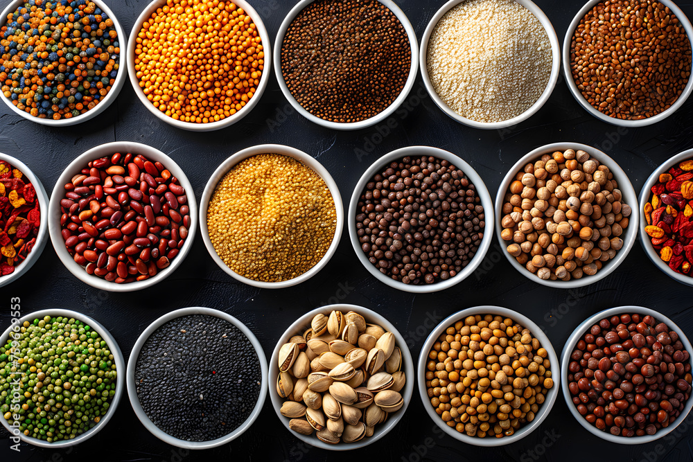 A variety of spices are placed in the bowls, ready to be used as ingredients for creating flavorful dishes. Spices are essential for enhancing the taste of food recipes across different cuisines A variety of spices are placed in the bowls, ready to be used as ingredients for creating flavorful dishes. Spices are essential for enhancing the taste of food recipes across different cuisines