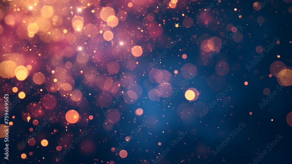 Abstract blur bokeh banner background. Gold, yellow, pink bokeh on defocused navy blue background Abstract blur bokeh banner background. Gold, yellow, pink bokeh on defocused navy blue background