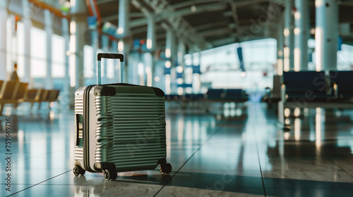 Suitcase in the airport terminal. Travel and tourism concept.