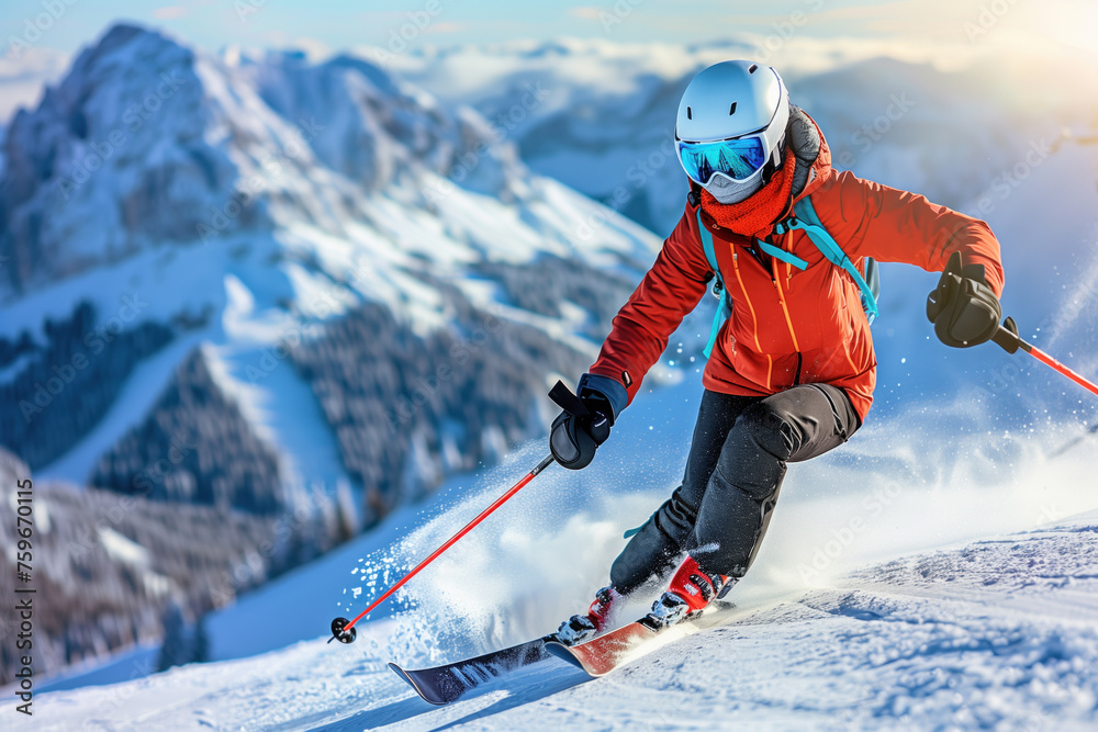 Skier descending alpine slope