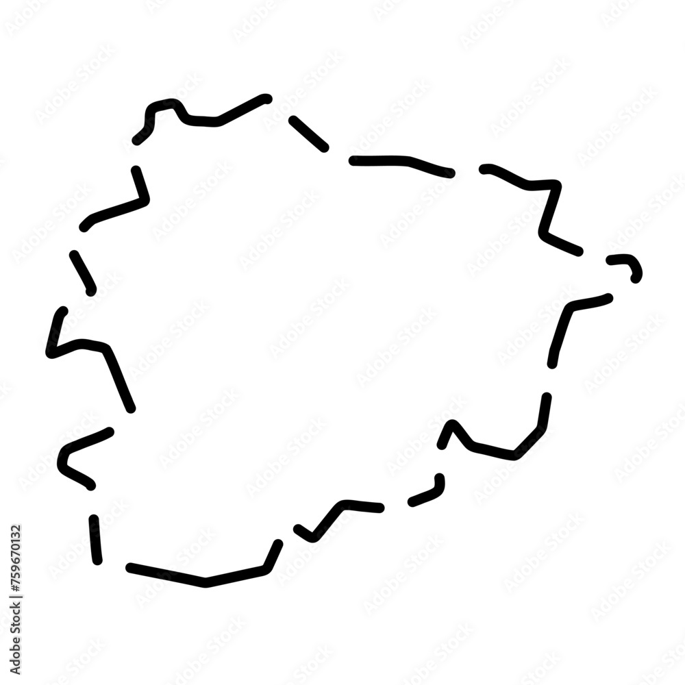 Andorra country simplified map. Black broken outline contour on white background. Simple vector icon - obrazy, fototapety, plakaty 