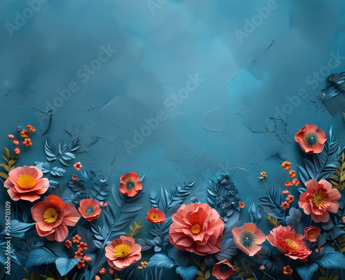 color flowers on a blue background
