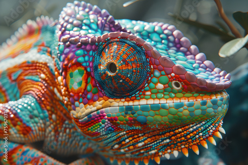 Colorful chameleon with textured scales