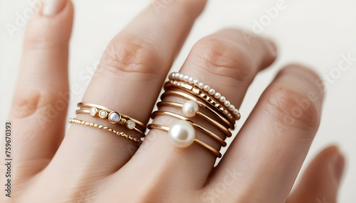 A Stack Of Delicate Rings Featuring Minimalist Ban