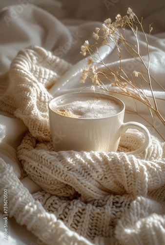 a cup of hot cocoa in a white blanket