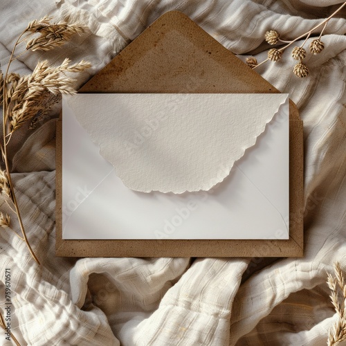 Blank card mockup and envelope for creating baby shower invitations, designin...