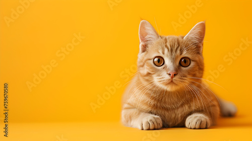 cute cat on yellow background, birthday card © safu designe