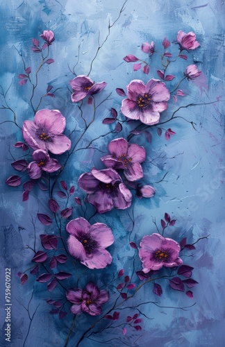 flowers painted on a blue background