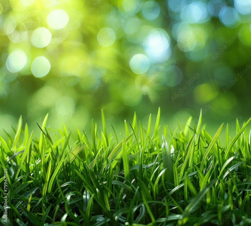 green grass background with bright bokeh and a beautiful green color