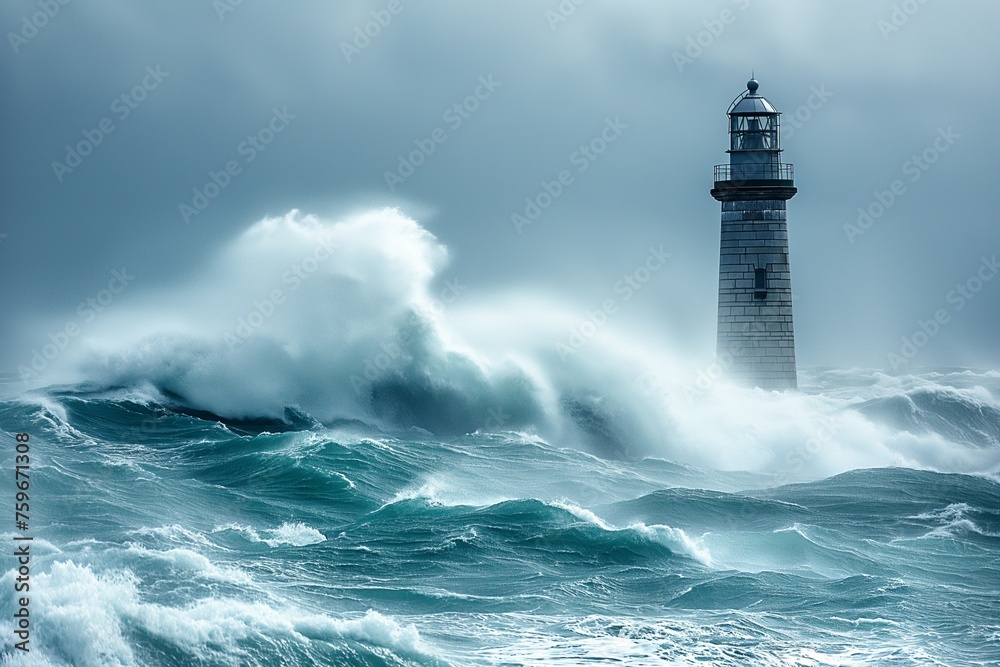 Lighthouse on the sea storm
