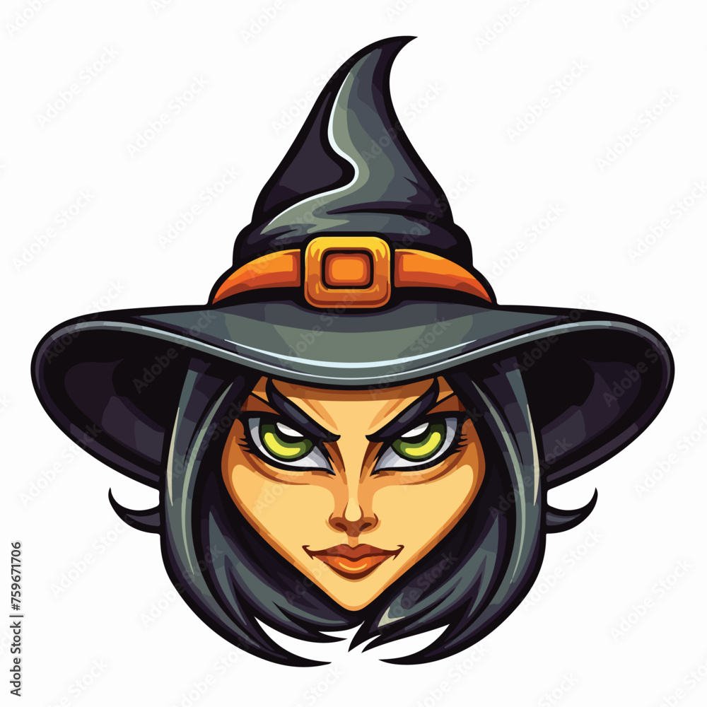 Cartoon witch face. Vector clip art illustration 