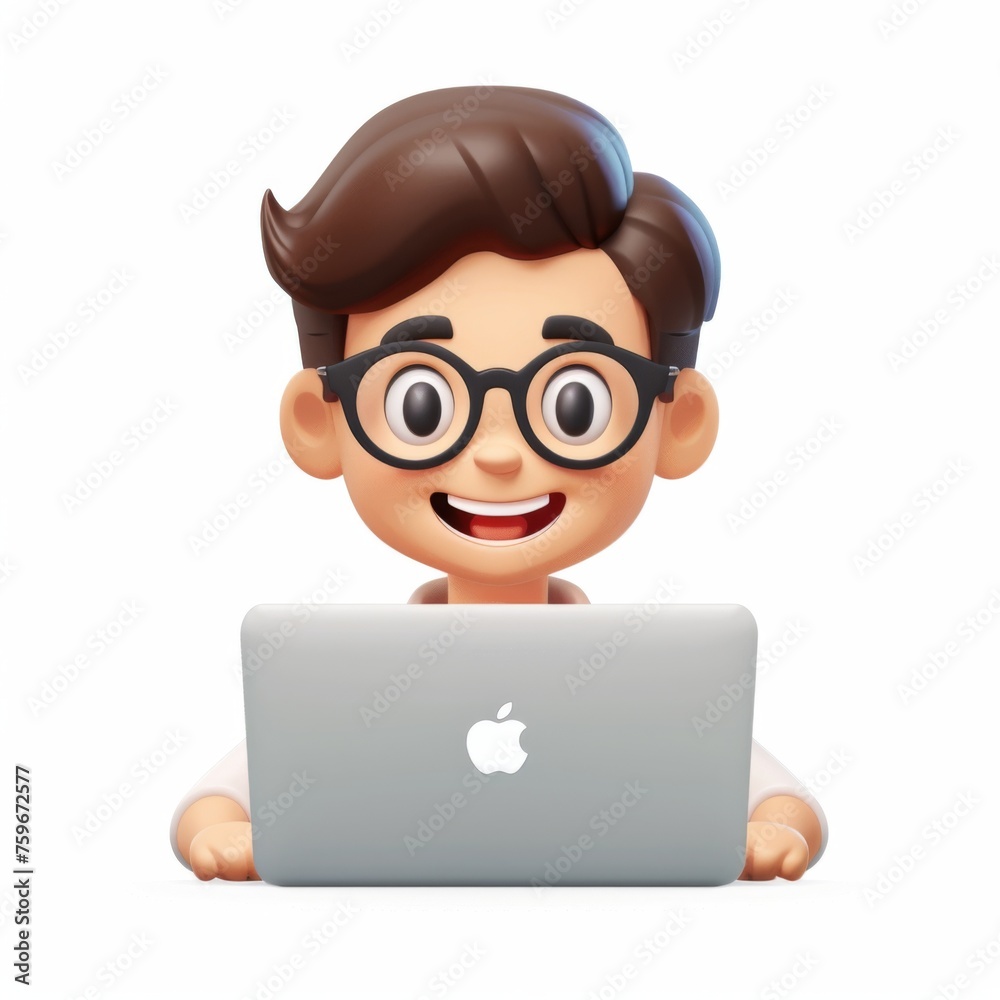 Simple emoji of a person teaching computer software and distance learning, white background Simple emoji of a person teaching computer software and distance learning, white background