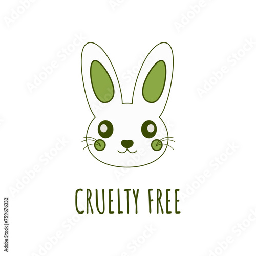 Symbol, sign of cruelty free.
Green rabbit, concept of ethical cosmetics that are not tested on animals.
Vector eps 10, isolated on white background.