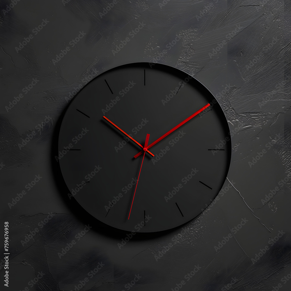 custom made wallpaper toronto digitalBlack Wall Clock with Red Indicators Generative AI
