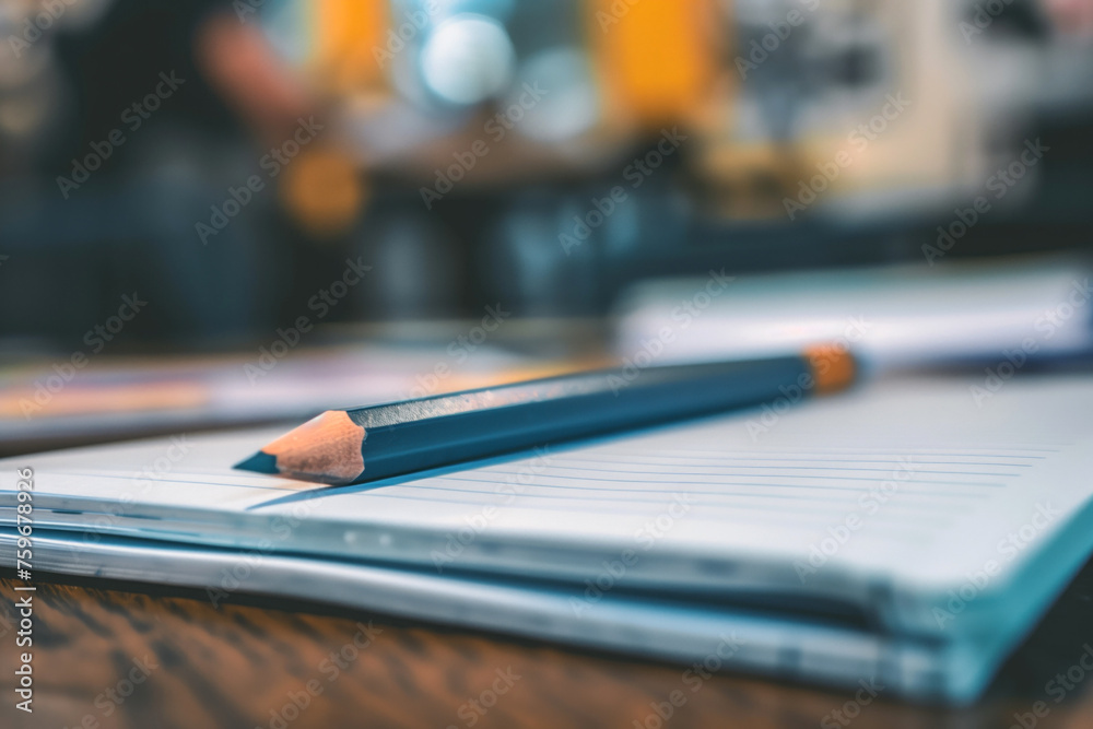 Fototapeta premium Pencil resting on lined notebook