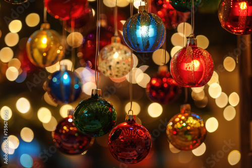 Festive Christmas ornaments hanging