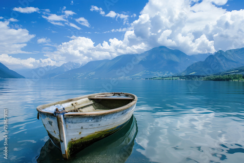 Lone boat drifting on a peaceful lake © kossovskiy
