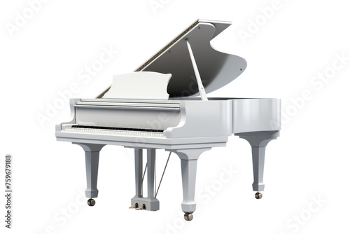 White piano and notes with grand piano keys. Isolated on a transparent background.