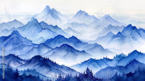 Silhouette of mountains, background watercolor © Victoria Celica