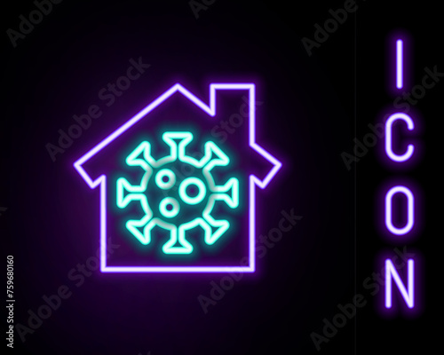 Glowing neon line Stay home icon isolated on black background. Corona virus 2019-nCoV. Colorful outline concept. Vector
