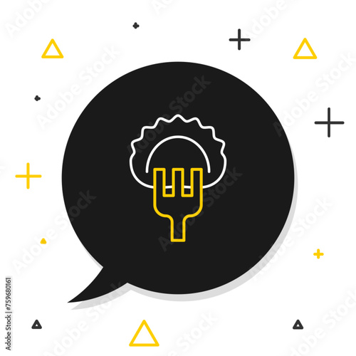 Line Dumplings on fork icon isolated on white background. Pierogi, varenyky, pelmeni, ravioli. Traditional Ukrainian food. Colorful outline concept. Vector