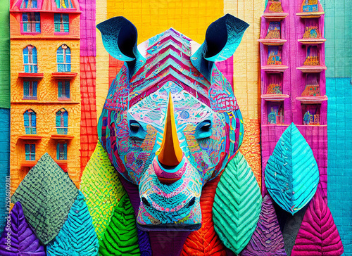 Tête rhinocéros art paper