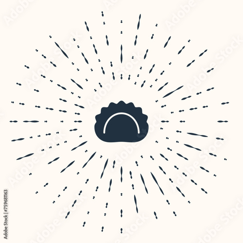Grey Dumplings icon isolated on beige background. Pierogi, varenyky, pelmeni, ravioli. Traditional Ukrainian food. Abstract circle random dots. Vector