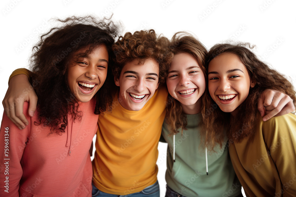 Fototapeta premium Happy Friends Gathered Together Smiling and Laughing,Isolated on a transparent background.