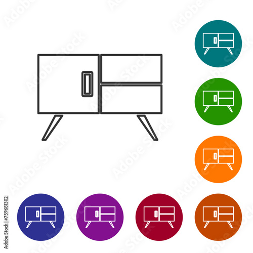 Black line Chest of drawers icon isolated on white background. Set icons in color circle buttons. Vector