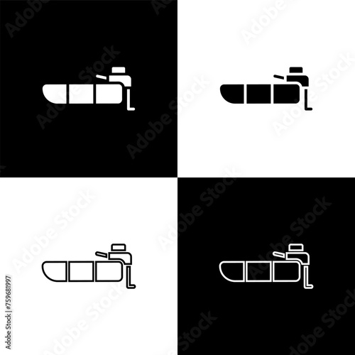 Set Inflatable boat with outboard motor icon isolated on black and white background. Vector