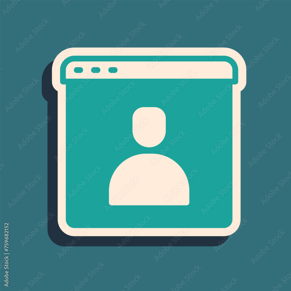 Green Create account screen icon isolated on green background. Long shadow style. Vector Green Create account screen icon isolated on green background. Long shadow style. Vector