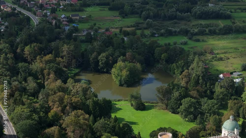 Beautiful Pond Park Castle Krasiczyn Aerial View Poland Beautiful Pond Park Castle Krasiczyn Aerial View Poland