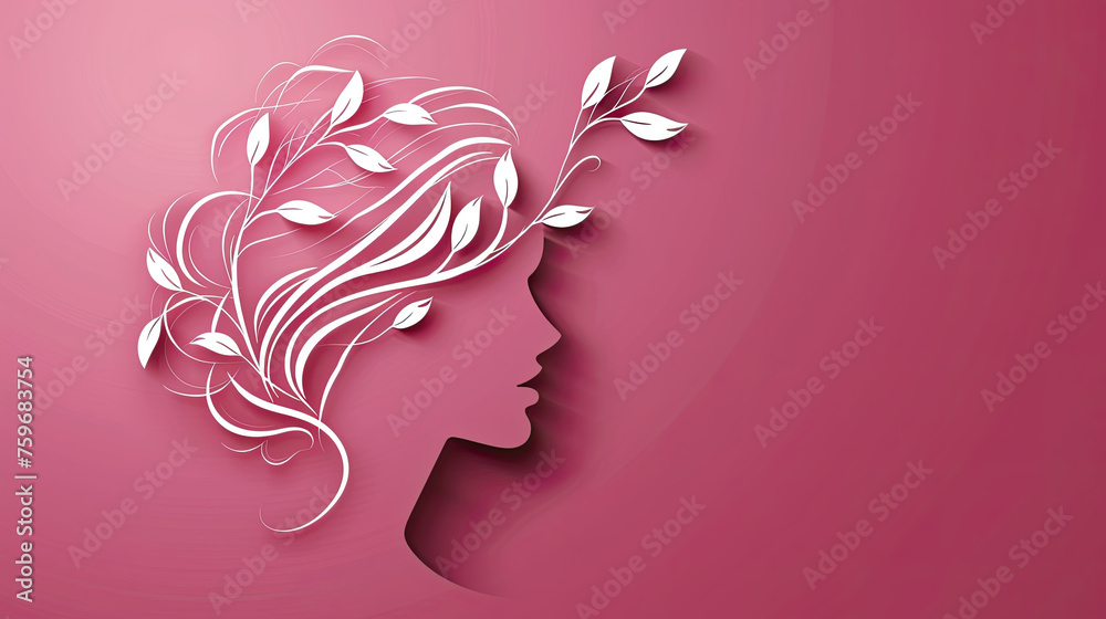 logo of a woman with leaf hair art on pink background, for hair salons, haircutting, hairstyles logo of a woman with leaf hair art on pink background, for hair salons, haircutting, hairstyles