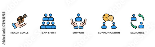 Working together banner web icon vector illustration concept for team management with an icon of collaboration, reach goals, team spirit, support, communication, and exchange 