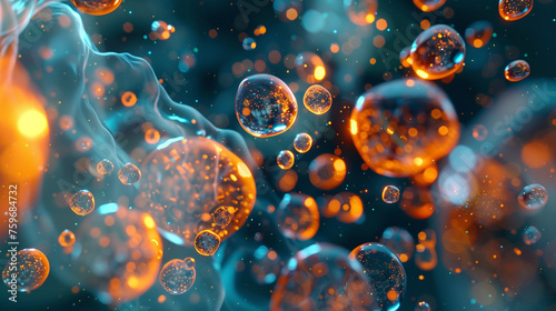 Nanoparticles interacting with biological molecules in a controlled environment. 8K photo