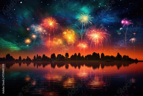 fireworks on the night sky