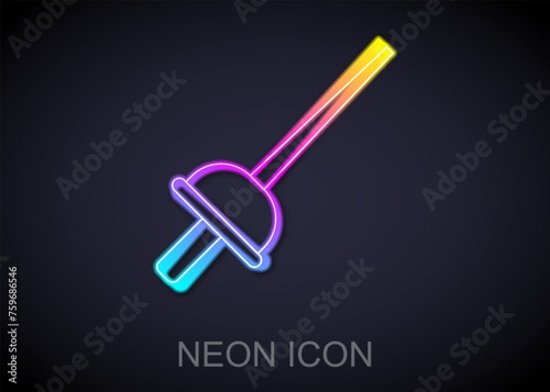 Glowing neon line Fencing icon isolated on black background. Sport equipment. Vector