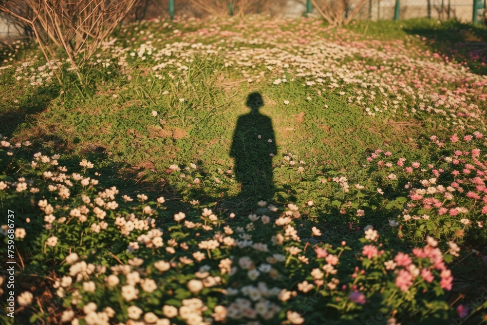 Shadow of a Person Amongst Blooming Flowers