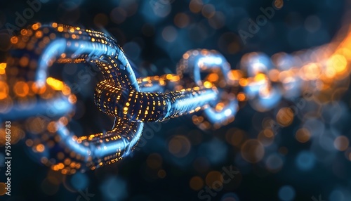 Interconnected Chains: Abstract Design Symbolizing the Fusion of Blockchain, IoT, and Cybersecurity in Digital Transformation