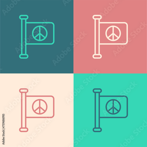 Pop art line Flag peace icon isolated on color background. Hippie symbol of peace. Vector