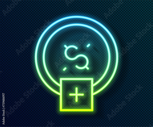 Glowing neon line Stop smoking, money saving icon isolated on black background. Quit smoking to save money. Vector
