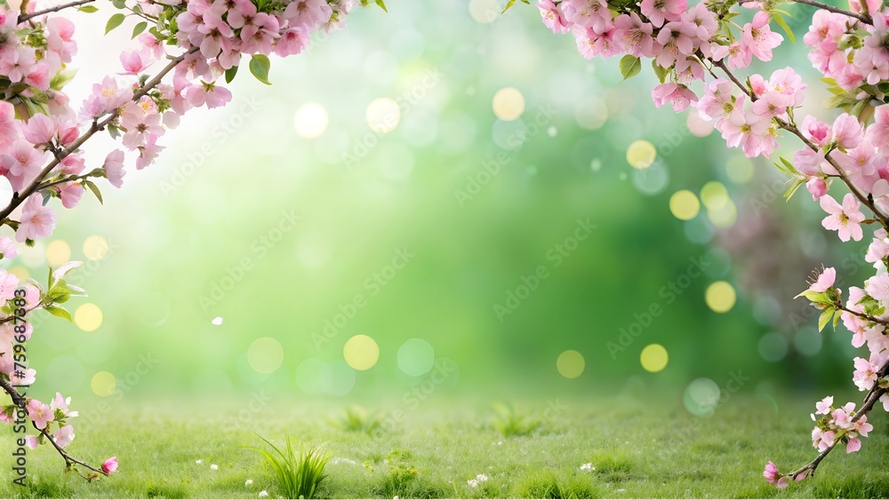 spring background with Grass and Flowers
