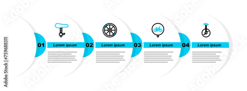 Set line Unicycle or one wheel bicycle, Bicycle, and seat icon. Vector