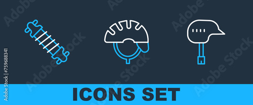 Set line Bicycle helmet, suspension and icon. Vector