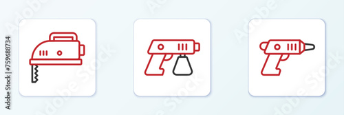 Set line Electric cordless screwdriver, jigsaw and Paint spray gun icon. Vector