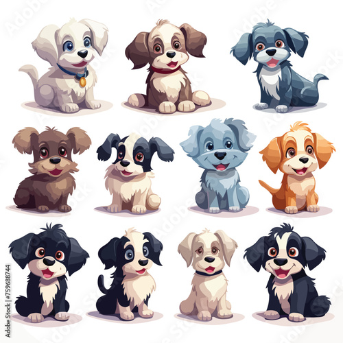 Cute cartoon dog breeds. Vector illustration 