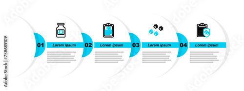 Set line Clinical record pet, Paw print, and Cat medicine bottle icon. Vector