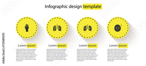 Set Hand with psoriasis or eczema, Lungs, and High human body temperature. Business infographic template. Vector